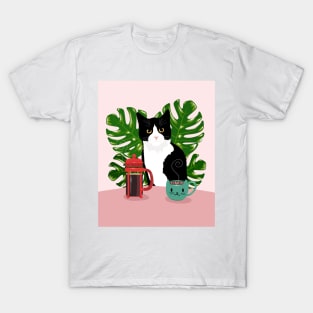 Tuxie Cat and Coffee T-Shirt